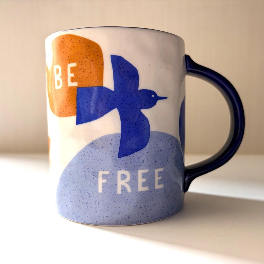 Anthropologie Jen B Peters Be Free Coffee Tea Mug Blue Birds